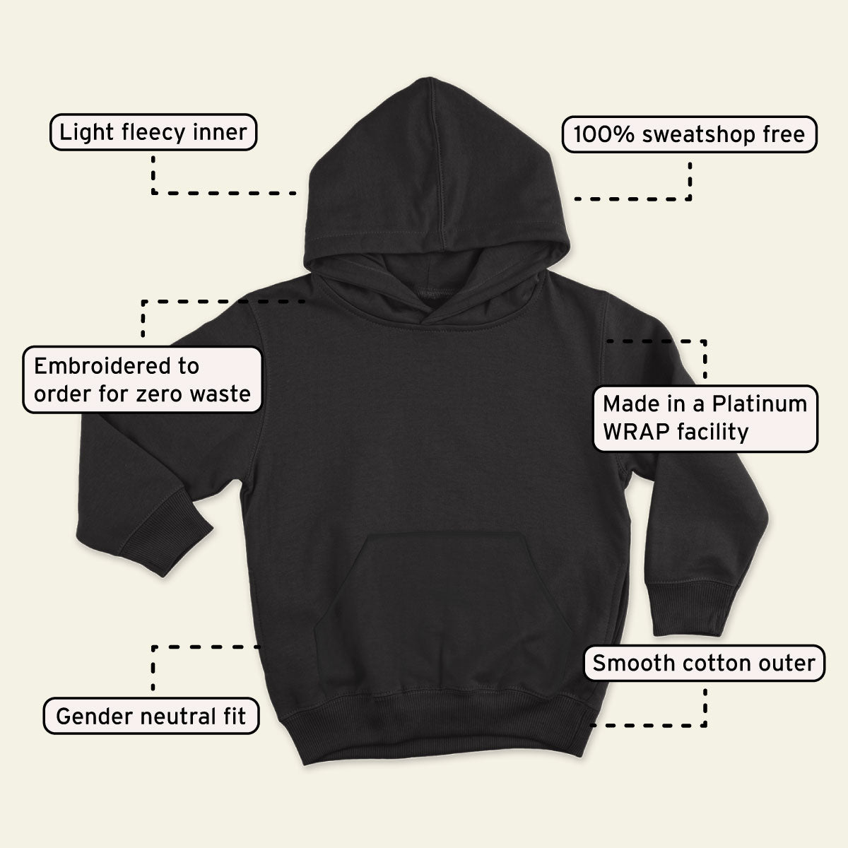 Tiny Embroidered Bumble Bee Kids Hoodie (Unisex)
