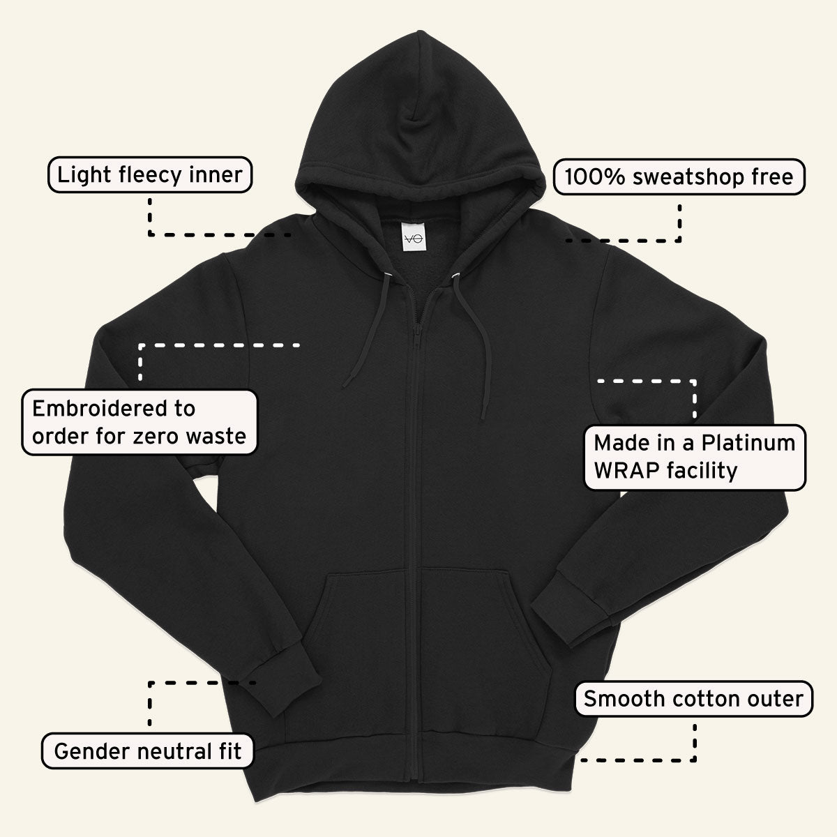 VO Embroidered Zip Up Hoodie (Unisex)