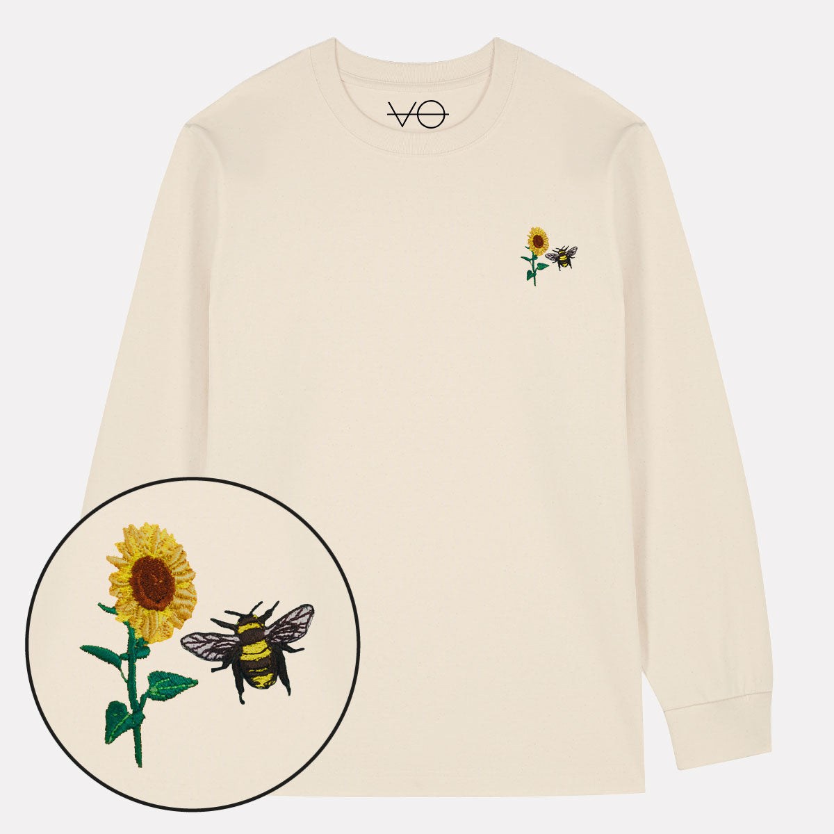 Sunflower Embroidered Long Sleeve T-Shirt (Unisex)