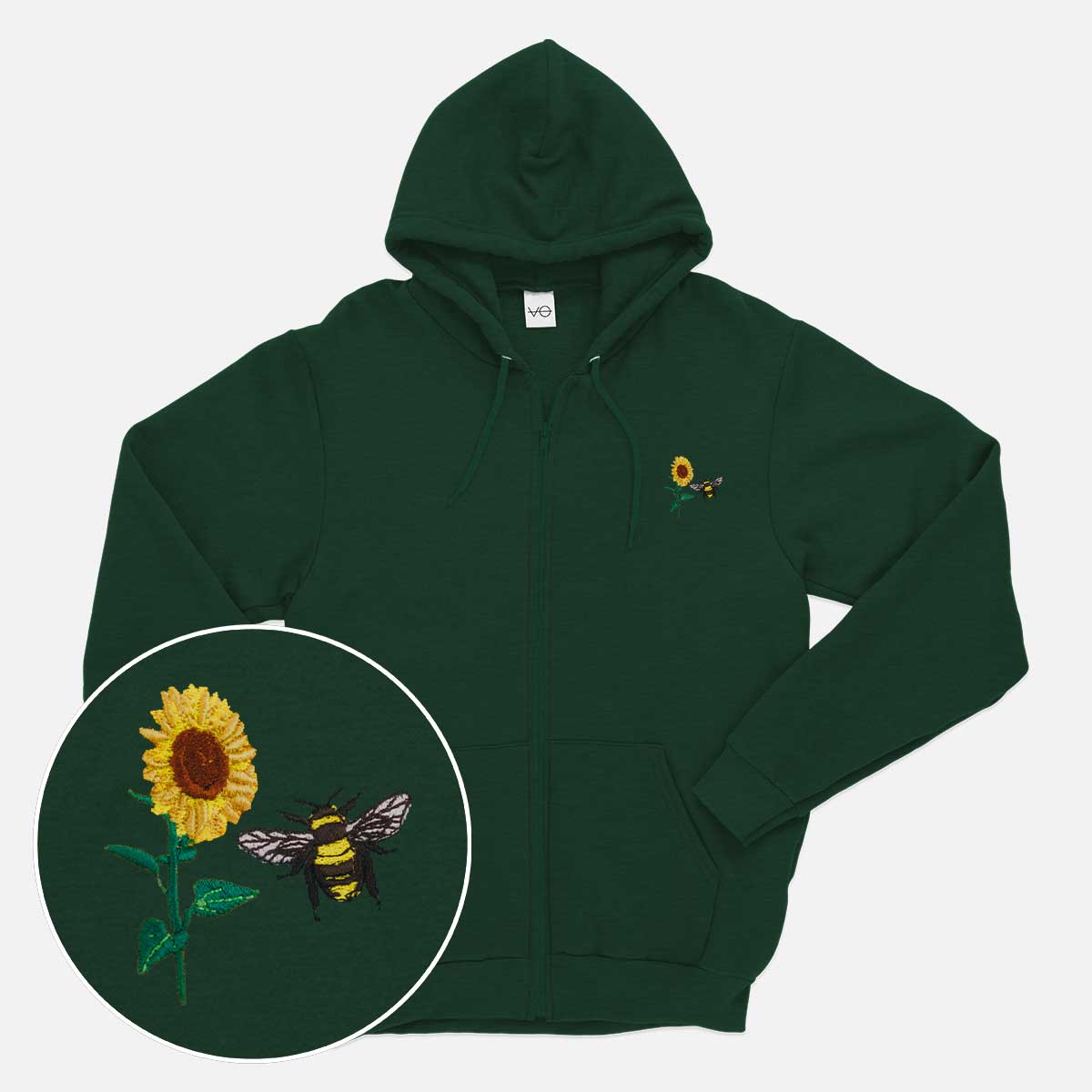 Sunflower Embroidered Zip Up Hoodie (Unisex)