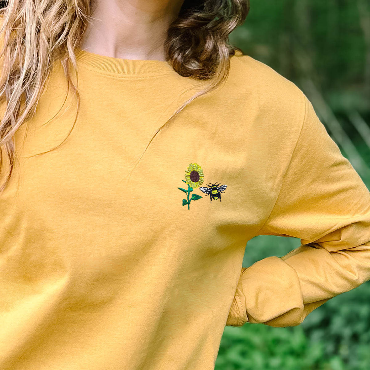 Sunflower Embroidered Long Sleeve T-Shirt (Unisex)