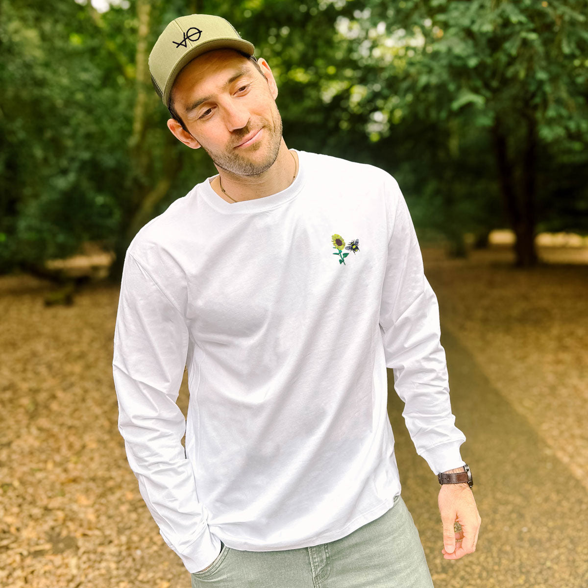 Sunflower Embroidered Long Sleeve T-Shirt (Unisex)