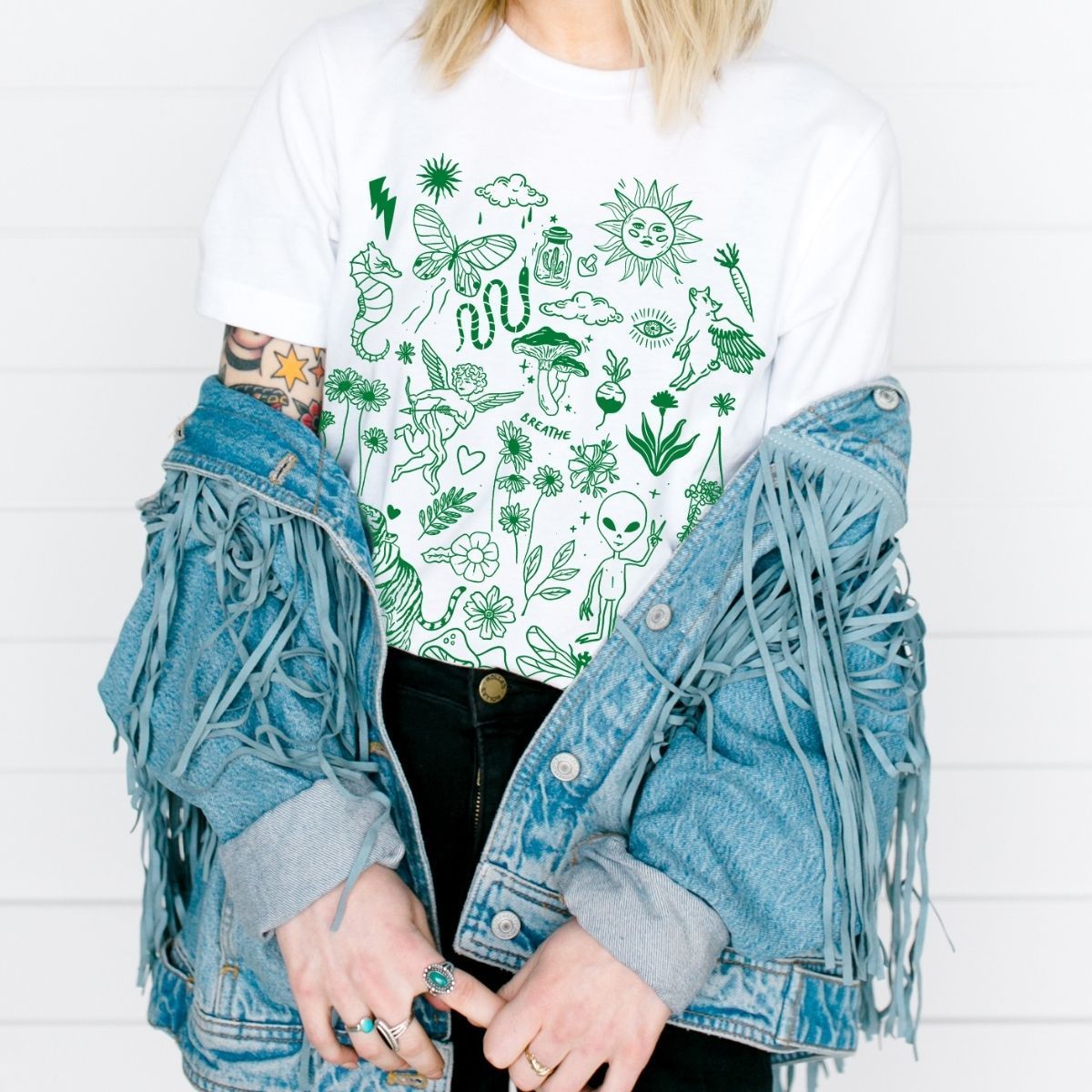 Doodle T-Shirt (Unisex)-Vegan Apparel, Vegan Clothing, Vegan T Shirt, BC3001-Vegan Outfitters-X-Small-White-Vegan Outfitters