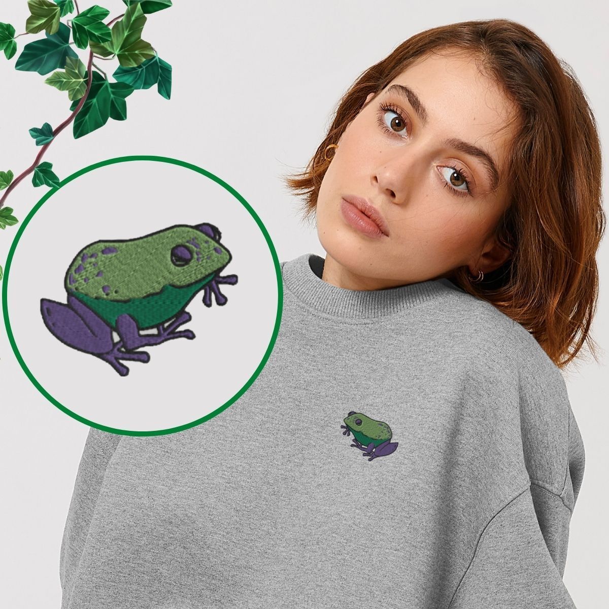 Embroidered Frog Ethical Vegan Hoodie (Unisex)-Vegan Apparel, Vegan Clothing, Vegan Hoodie JH001-Vegan Outfitters-X-Small-Grey-Vegan Outfitters