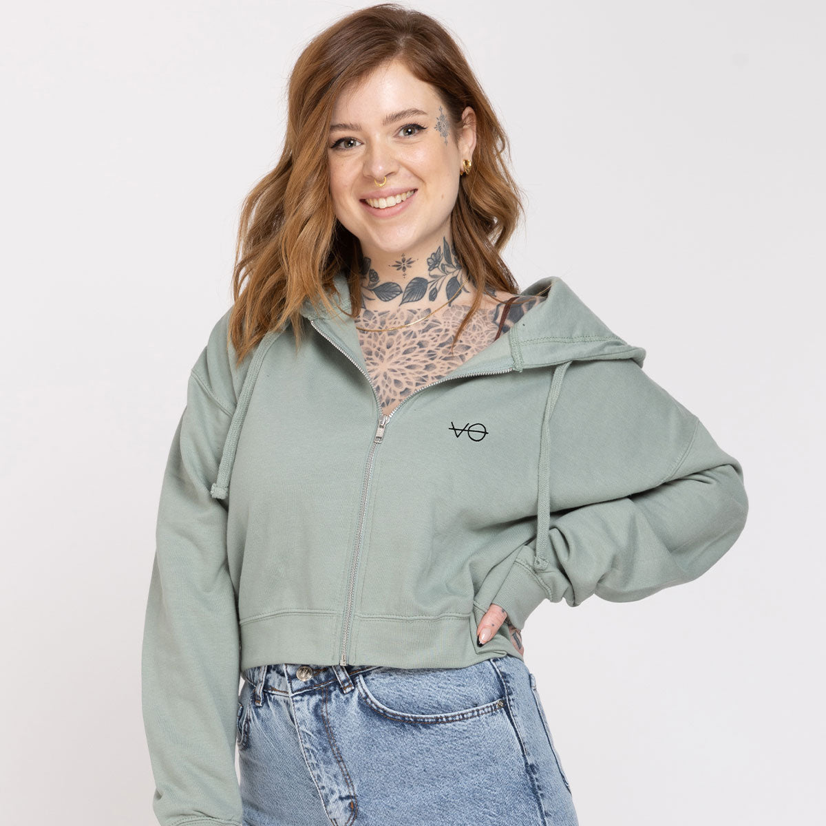 VO Embroidered 1/4 Zip Crop Hoodie