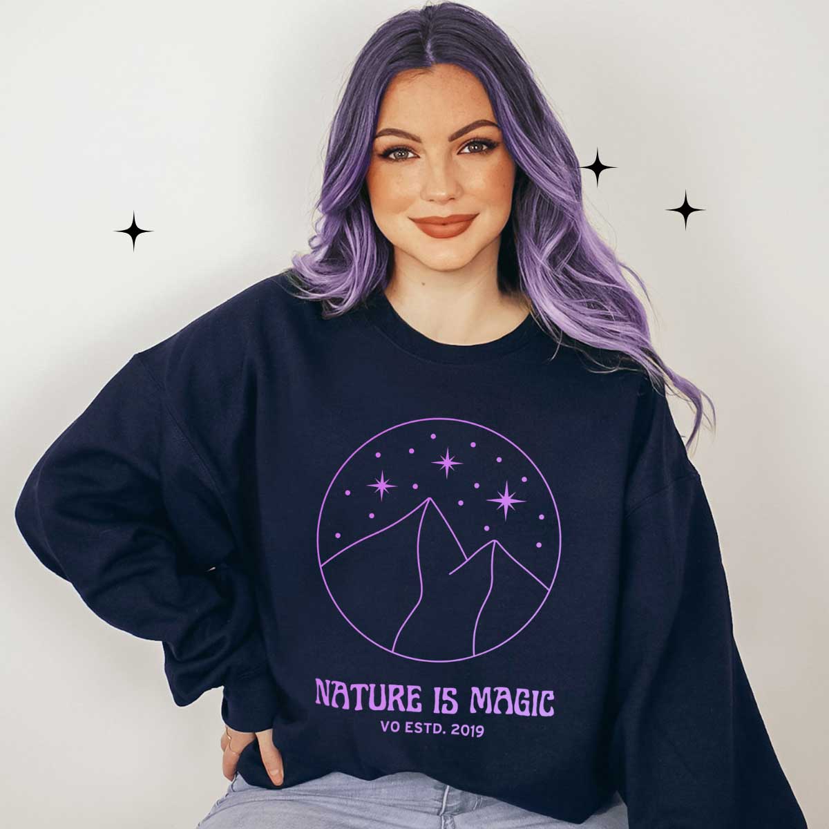 Nature Is Magic Sweatshirt (Unisex)-Vegan Apparel, Vegan Clothing, Vegan Sweatshirt, JH030-Vegan Outfitters-X-Small-Navy-Vegan Outfitters