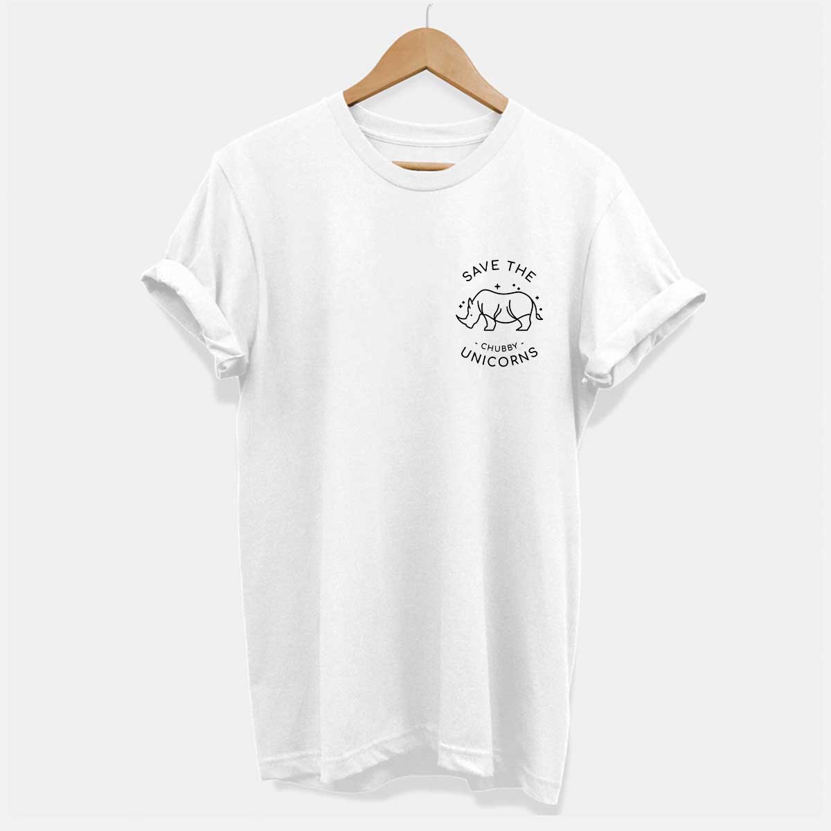 Save The Chubby Unicorns Corner Ethical Vegan T-Shirt (Unisex)-Vegan Apparel, Vegan Clothing, Vegan T Shirt, BC3001-Vegan Outfitters-X-Small-White-Vegan Outfitters