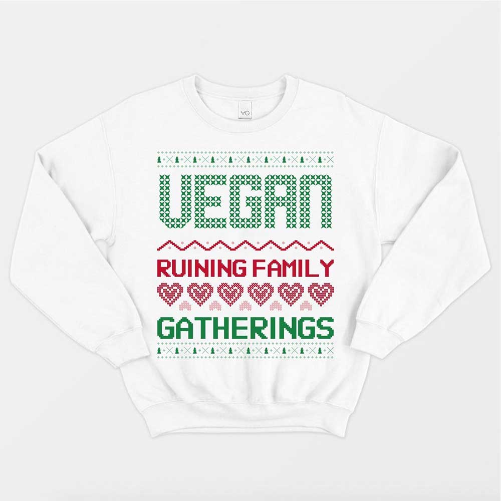 Vegan Ruining Family Gatherings Vegan Christmas Jumper (Unisex)-Vegan Apparel, Vegan Clothing, Vegan Sweatshirt-Vegan Outfitters-X-Small-White-Vegan Outfitters