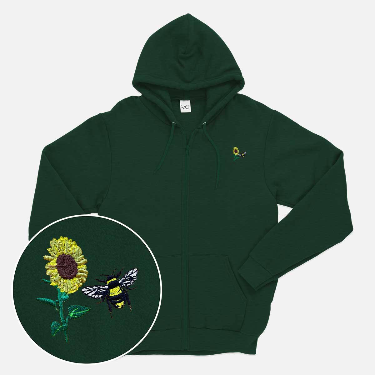 Sunflower Embroidered Zip Up Hoodie (Unisex)
