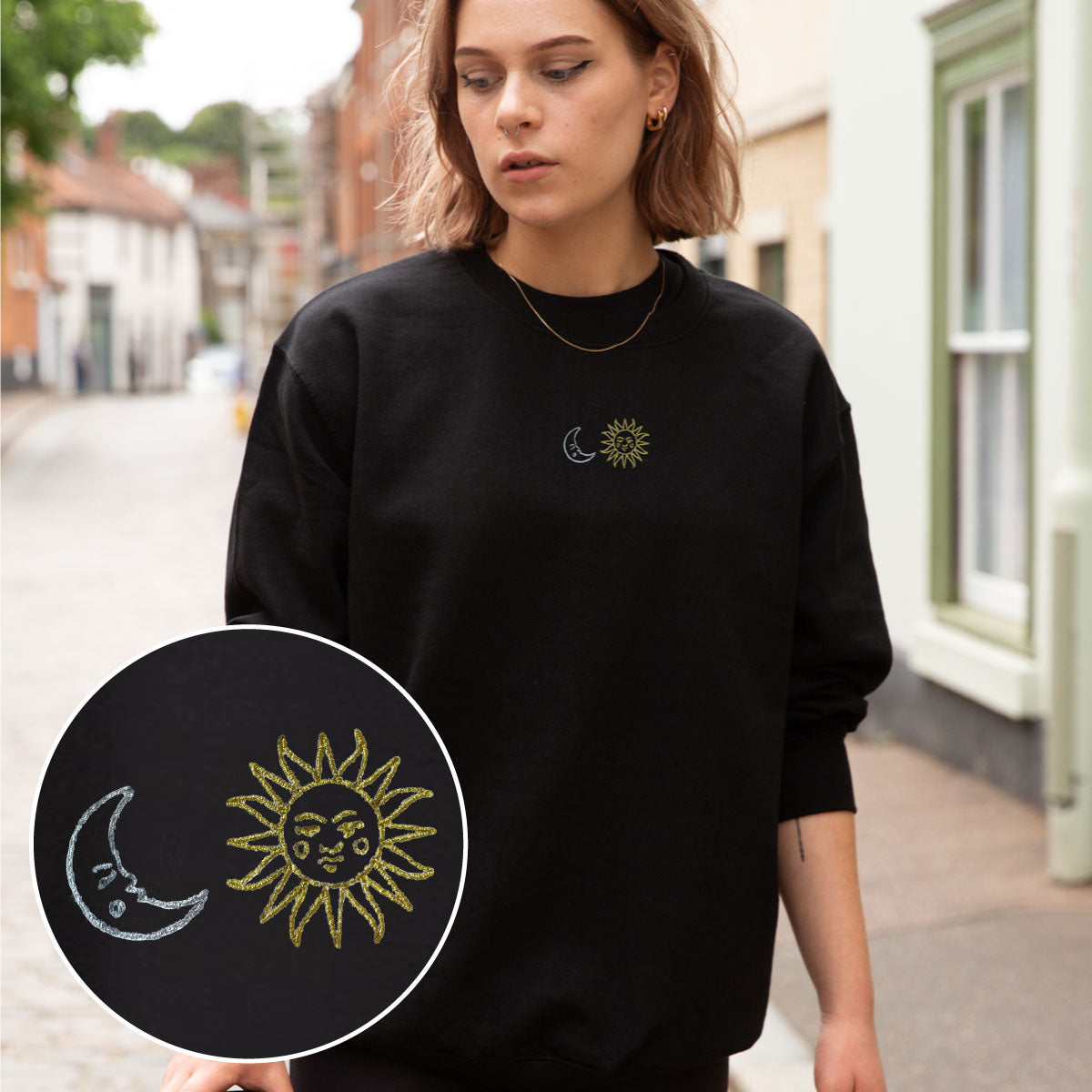 Sun And Moon Embroidered Sweatshirt (Unisex)