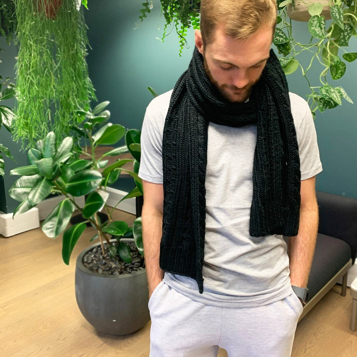Black No-Wool Woolly Scarf-Vegan Apparel, Vegan Accessories, Vegan Gift, Vegan Scarf, BB499-Vegan Outfitters-Black-Vegan Outfitters
