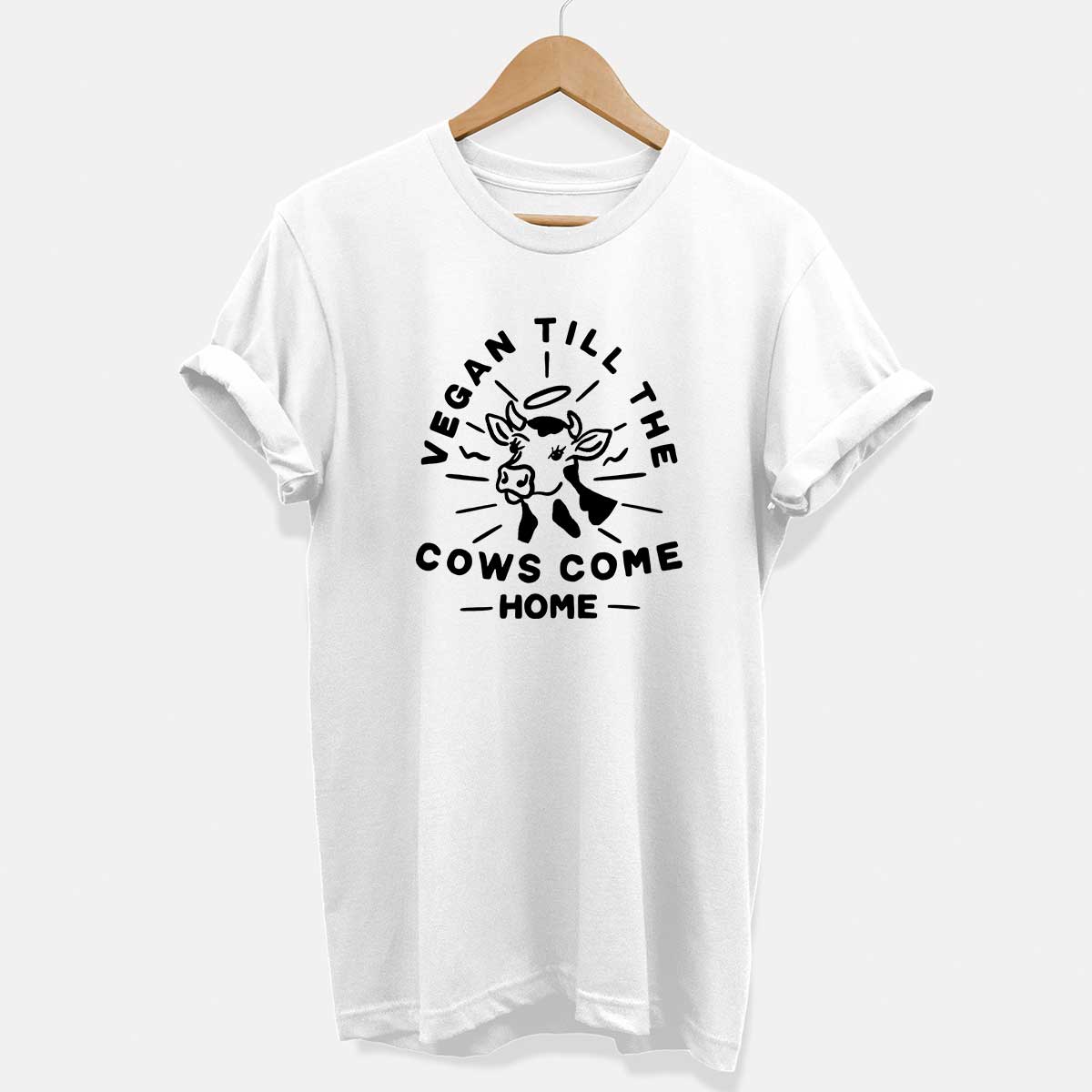 Vegan Till The Cows Come Home T-Shirt (Unisex)-Vegan Apparel, Vegan Clothing, Vegan T Shirt, BC3001-Vegan Outfitters-X-Small-White-Vegan Outfitters