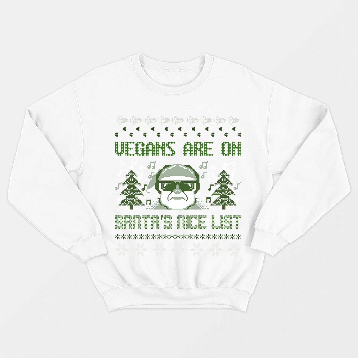 Vegans Are On Santa's Nice List Vegan Christmas Jumper (Unisex), Vegan Gift-Vegan Apparel, Vegan Clothing, Vegan Sweatshirt-Vegan Outfitters-X-Small-White-Vegan Outfitters